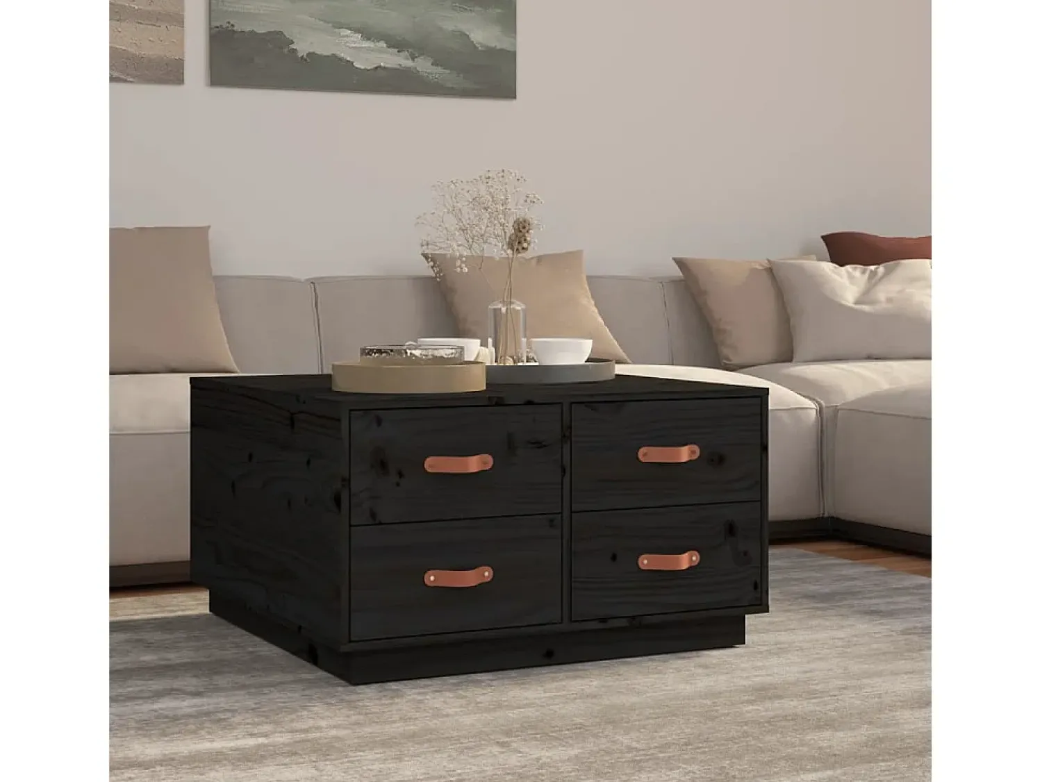 Sale Mesa de centro | Mesa de apoio 80x80x45 cm madeira de pinho maciça Preto