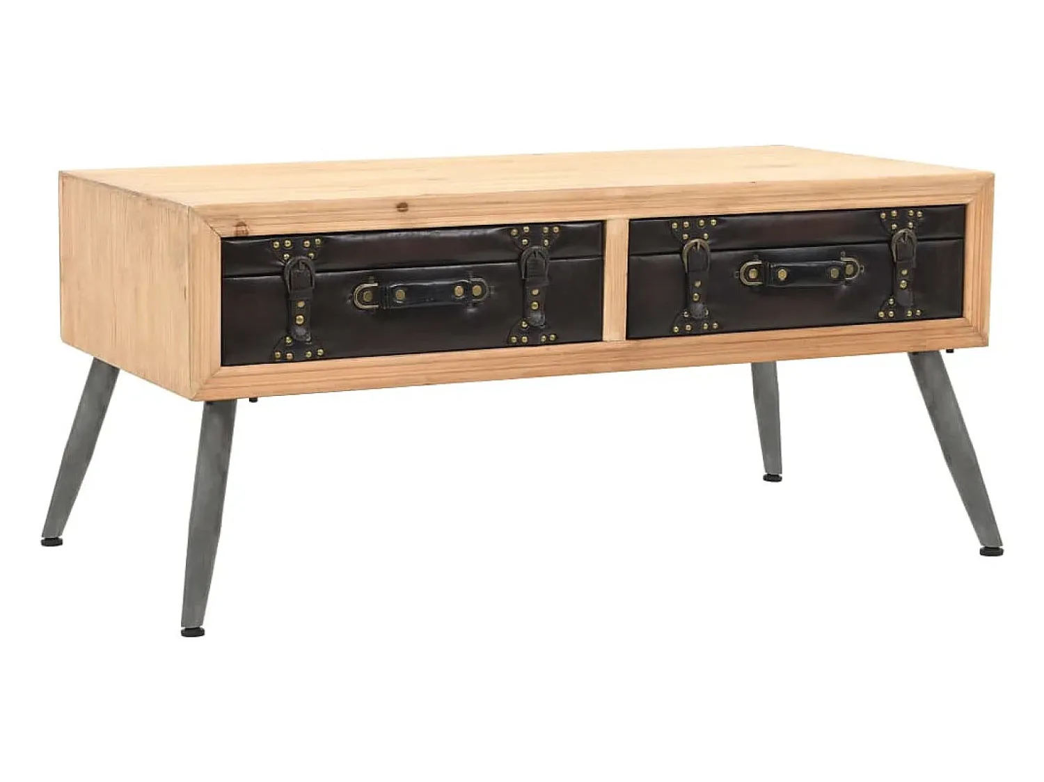 Mesa De Centro| Mesa de centro | Mesa de apoio em madeira de abeto maciça 115x55x50 cm Castanho