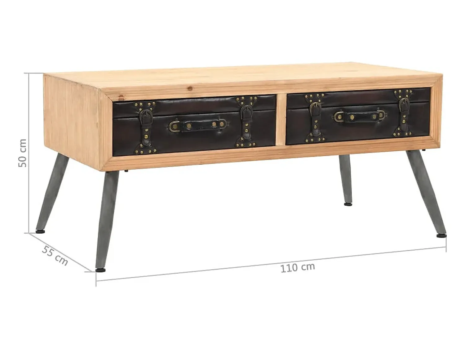Mesa De Centro| Mesa de centro | Mesa de apoio em madeira de abeto maciça 115x55x50 cm Castanho