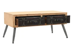 Mesa De Centro| Mesa de centro | Mesa de apoio em madeira de abeto maciça 115x55x50 cm Castanho