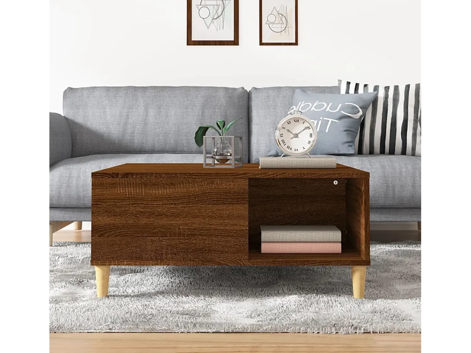 Mesa De Centro* Mesa de centro | Mesa de apoio 80x80x36.5 cm derivados madeira carvalho Castanho