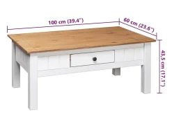 Outlet Mesa de centro | Mesa de apoio 100x60x45 cm pinho maciço Panama Branco