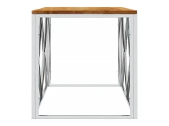 Mesa De Centro* Mesa de centro | Mesa de apoio | Mesa de café aço inoxidável e madeira de acácia maciça Prateado