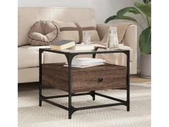 Discount Mesa de centro | Mesa de apoio c/ topo vidro 50x50x45 cm carvalho aço Castanho