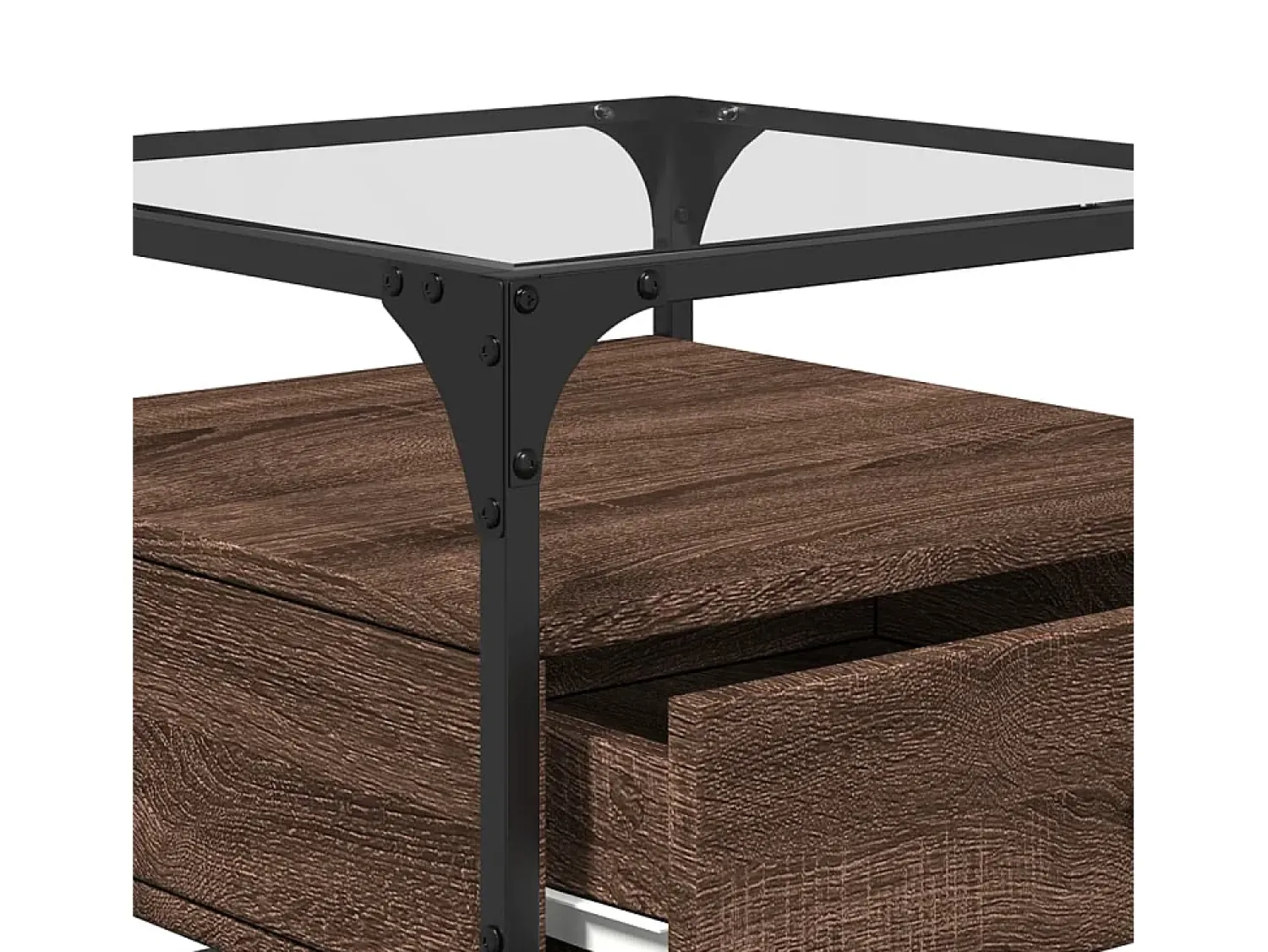 Discount Mesa de centro | Mesa de apoio c/ topo vidro 50x50x45 cm carvalho aço Castanho