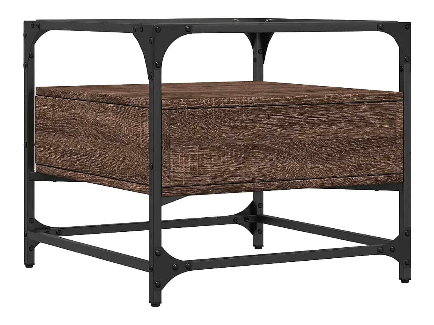Discount Mesa de centro | Mesa de apoio c/ topo vidro 50x50x45 cm carvalho aço Castanho
