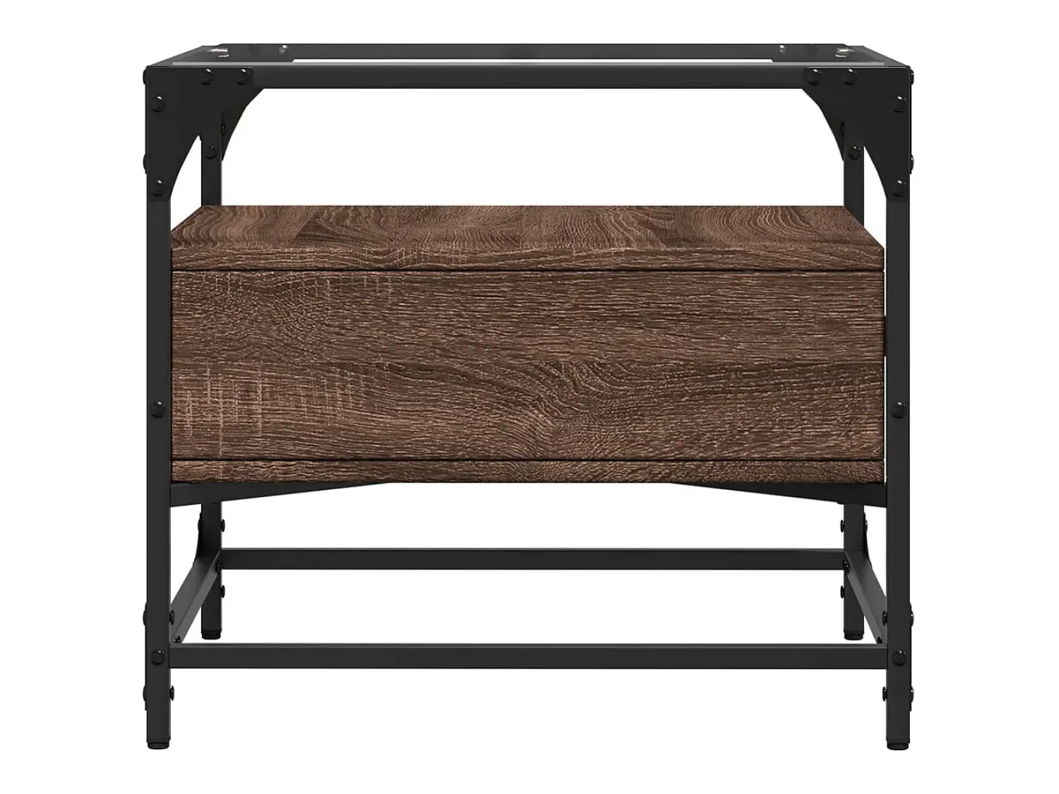 Discount Mesa de centro | Mesa de apoio c/ topo vidro 50x50x45 cm carvalho aço Castanho