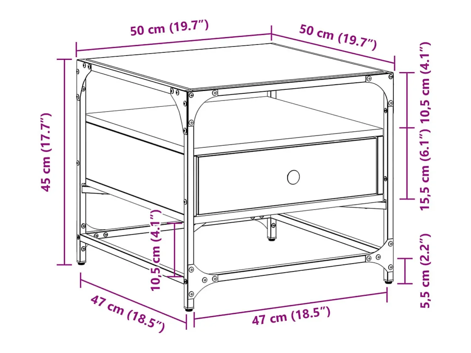 Discount Mesa de centro | Mesa de apoio c/ topo vidro 50x50x45 cm carvalho aço Castanho