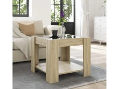 Discount Mesa de centro | Mesa de apoio c/ LEDs 53x53x45 cm derivados de madeira Castanho