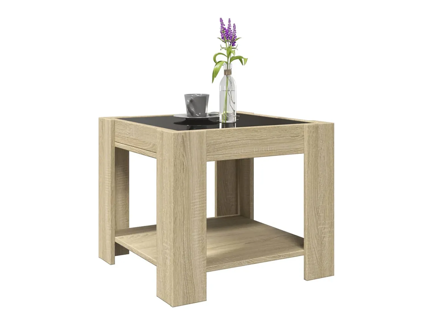 Discount Mesa de centro | Mesa de apoio c/ LEDs 53x53x45 cm derivados de madeira Castanho