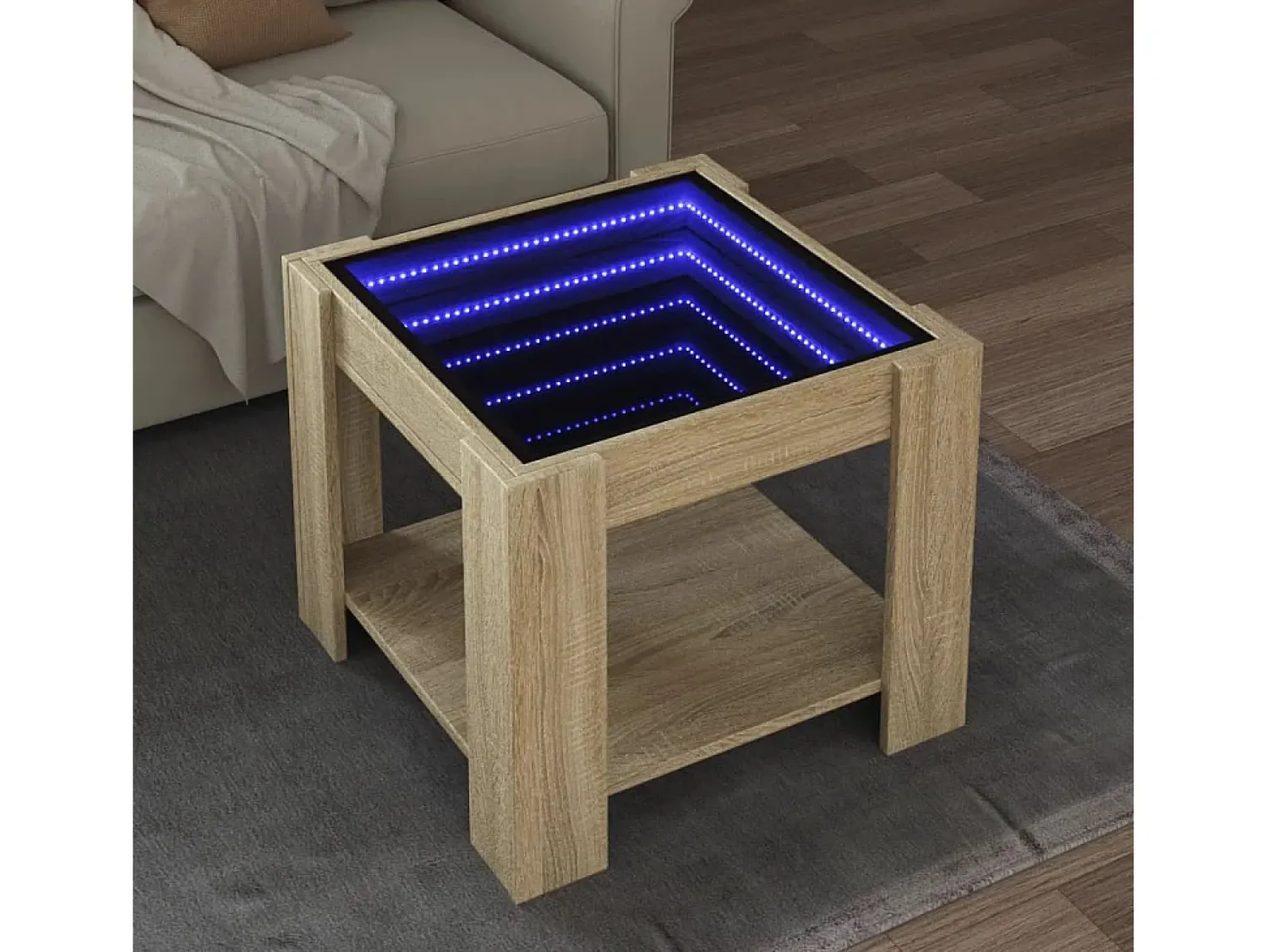 Discount Mesa de centro | Mesa de apoio c/ LEDs 53x53x45 cm derivados de madeira Castanho