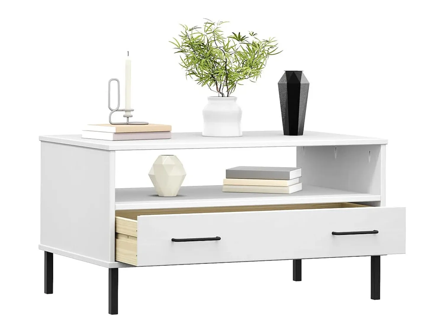 Outlet Mesa de centro | Mesa de apoio com pernas de metal madeira maciça OSLO Branco