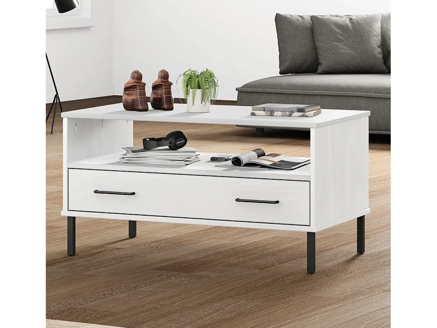 Outlet Mesa de centro | Mesa de apoio com pernas de metal madeira maciça OSLO Branco