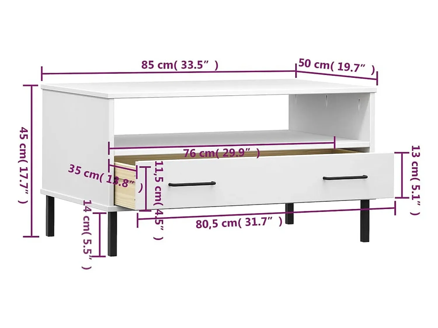 Outlet Mesa de centro | Mesa de apoio com pernas de metal madeira maciça OSLO Branco