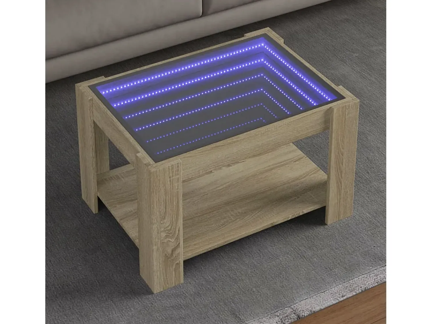 Mesa De Centro* Mesa de centro | Mesa de apoio c/ LEDs 73x53x45 cm derivados de madeira Castanho
