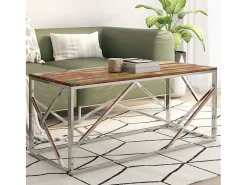 Mesa de centro | Mesa de apoio | Mesa de café aço inoxidável/madeira recuperada maciça Prateado