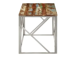 Mesa de centro | Mesa de apoio | Mesa de café aço inoxidável/madeira recuperada maciça Prateado