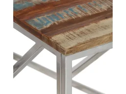 Mesa de centro | Mesa de apoio | Mesa de café aço inoxidável/madeira recuperada maciça Prateado