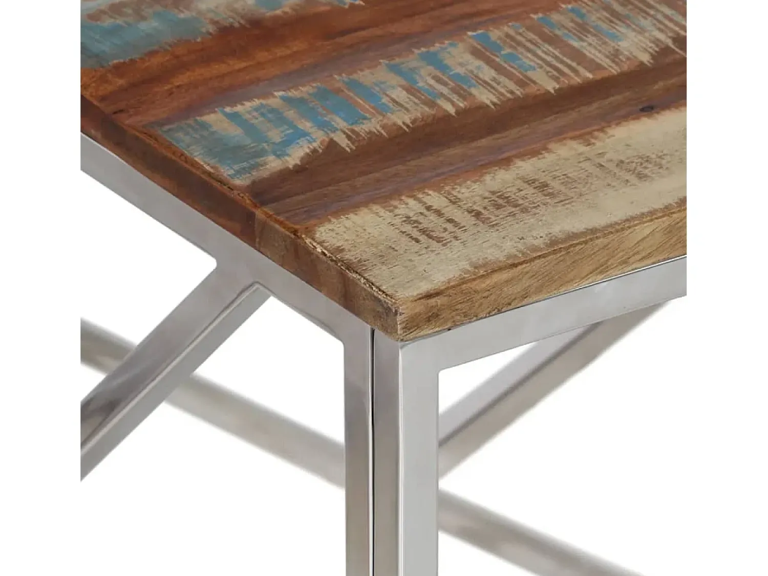 Mesa de centro | Mesa de apoio | Mesa de café aço inoxidável/madeira recuperada maciça Prateado