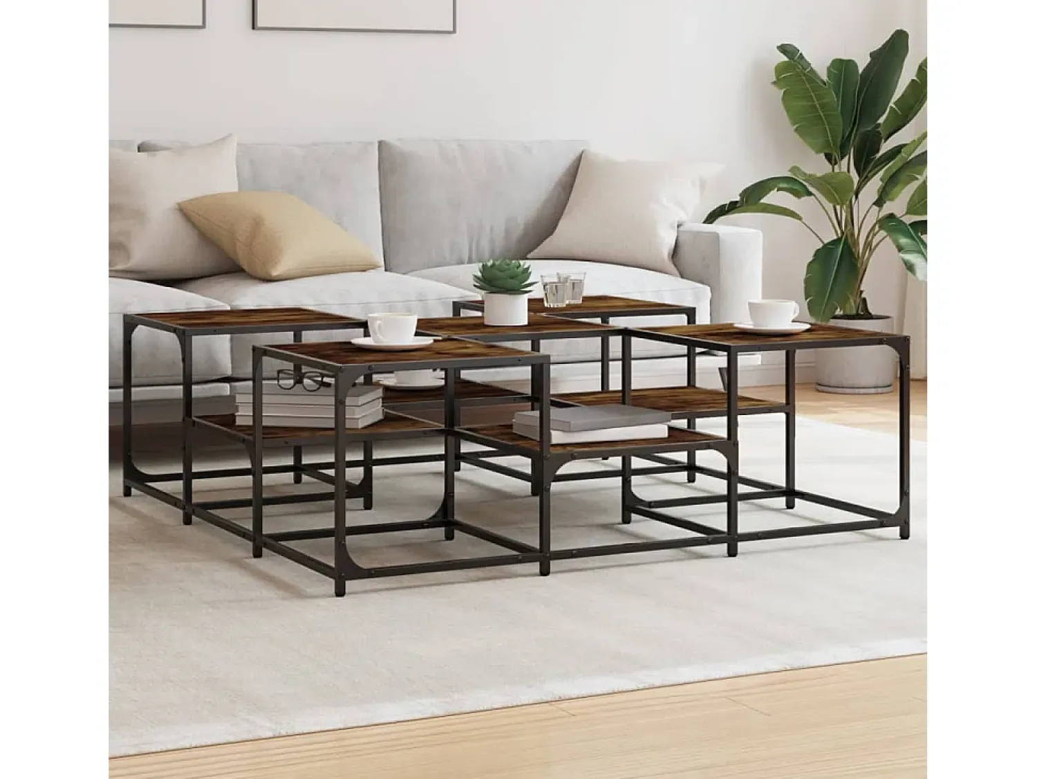 Mesa de centro | Mesa de apoio 121x121x40 cm derivados madeira carvalho fumado^ Mesa De Centro