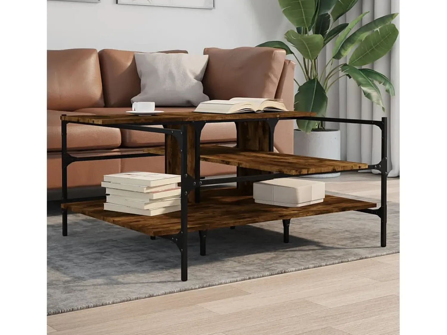 Sale Mesa de centro | Mesa de apoio 100x100x48.5cm derivados madeira carvalho fumado Castanho