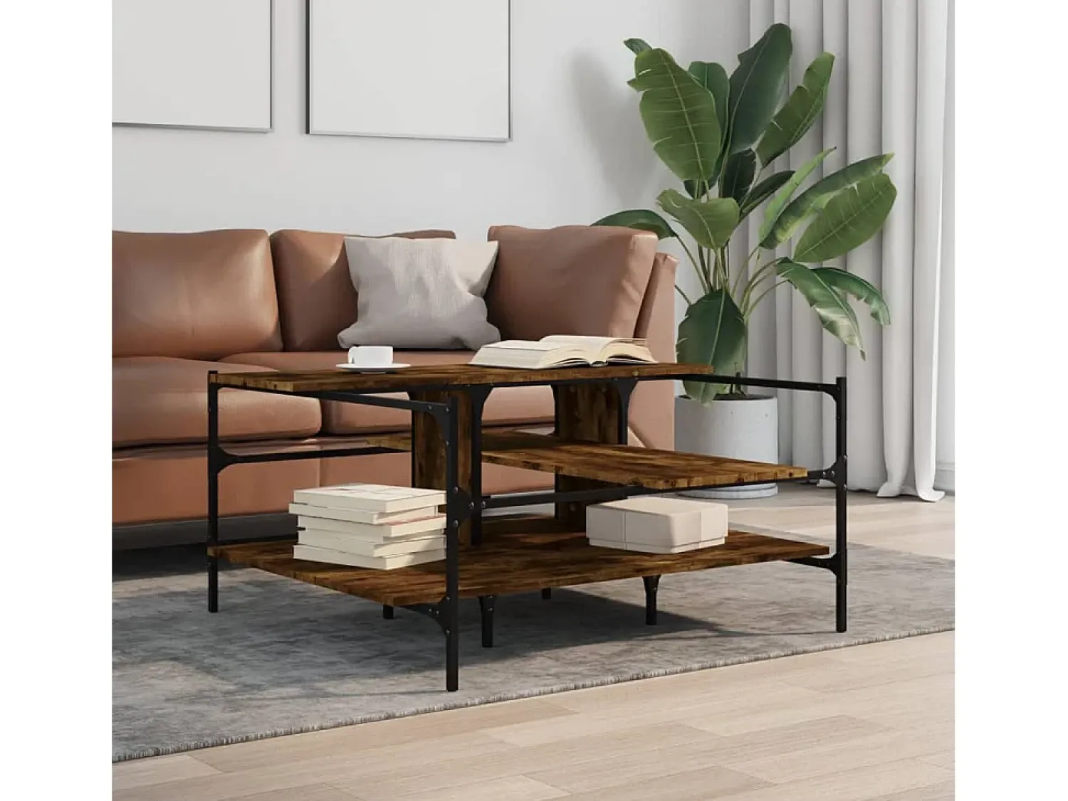 Sale Mesa de centro | Mesa de apoio 100x100x48.5cm derivados madeira carvalho fumado Castanho