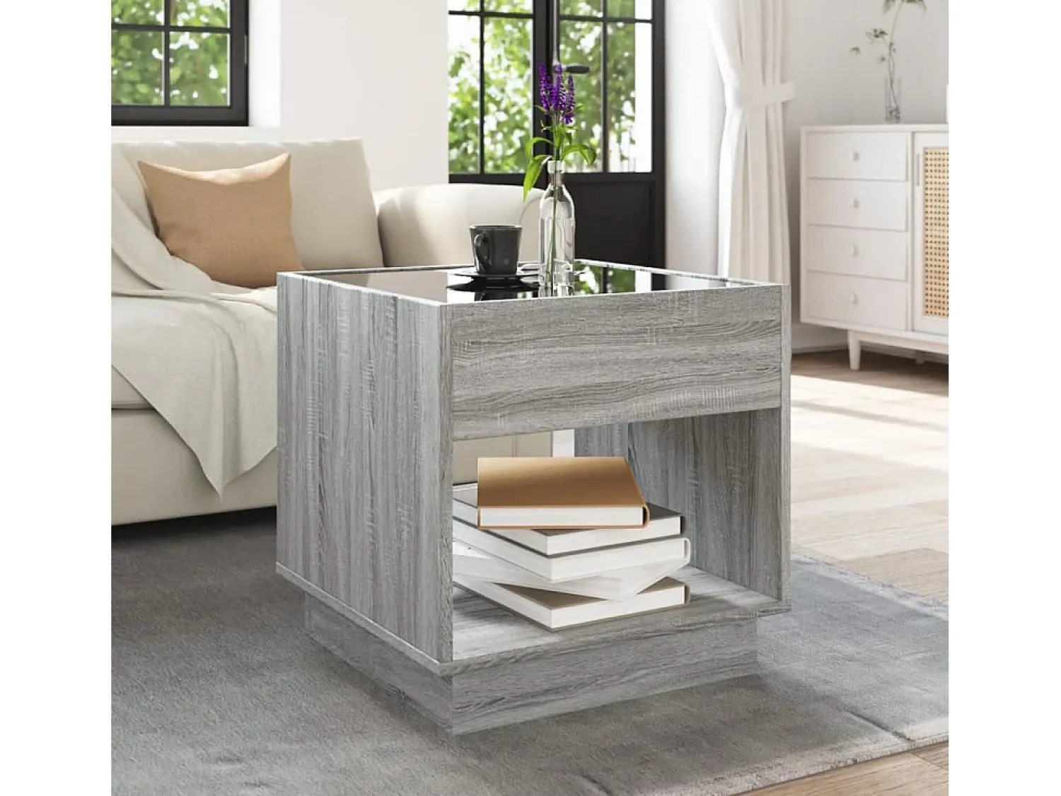Mesa de centro | Mesa de apoio luzes LED Infinity 50x50x50 cm sonoma^ Mesa De Centro