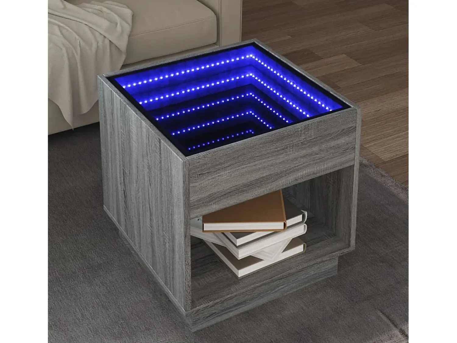 Mesa de centro | Mesa de apoio luzes LED Infinity 50x50x50 cm sonoma^ Mesa De Centro