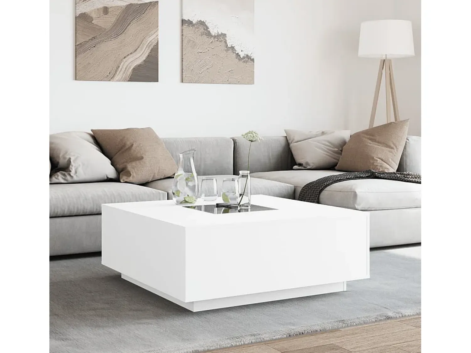 Discount Mesa de centro | Mesa de apoio luzes LED Infinity 100x100x40 cm Branco