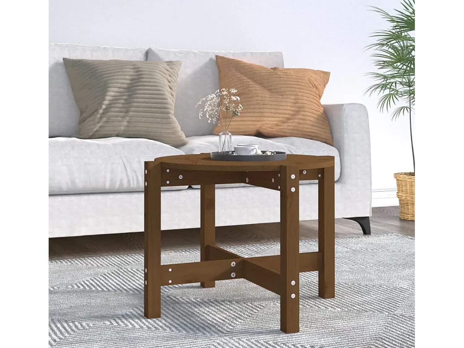 Mesa de centro | Mesa de apoio Ø 62.5x45 cm madeira pinho maciça -mel^ Mesa De Centro