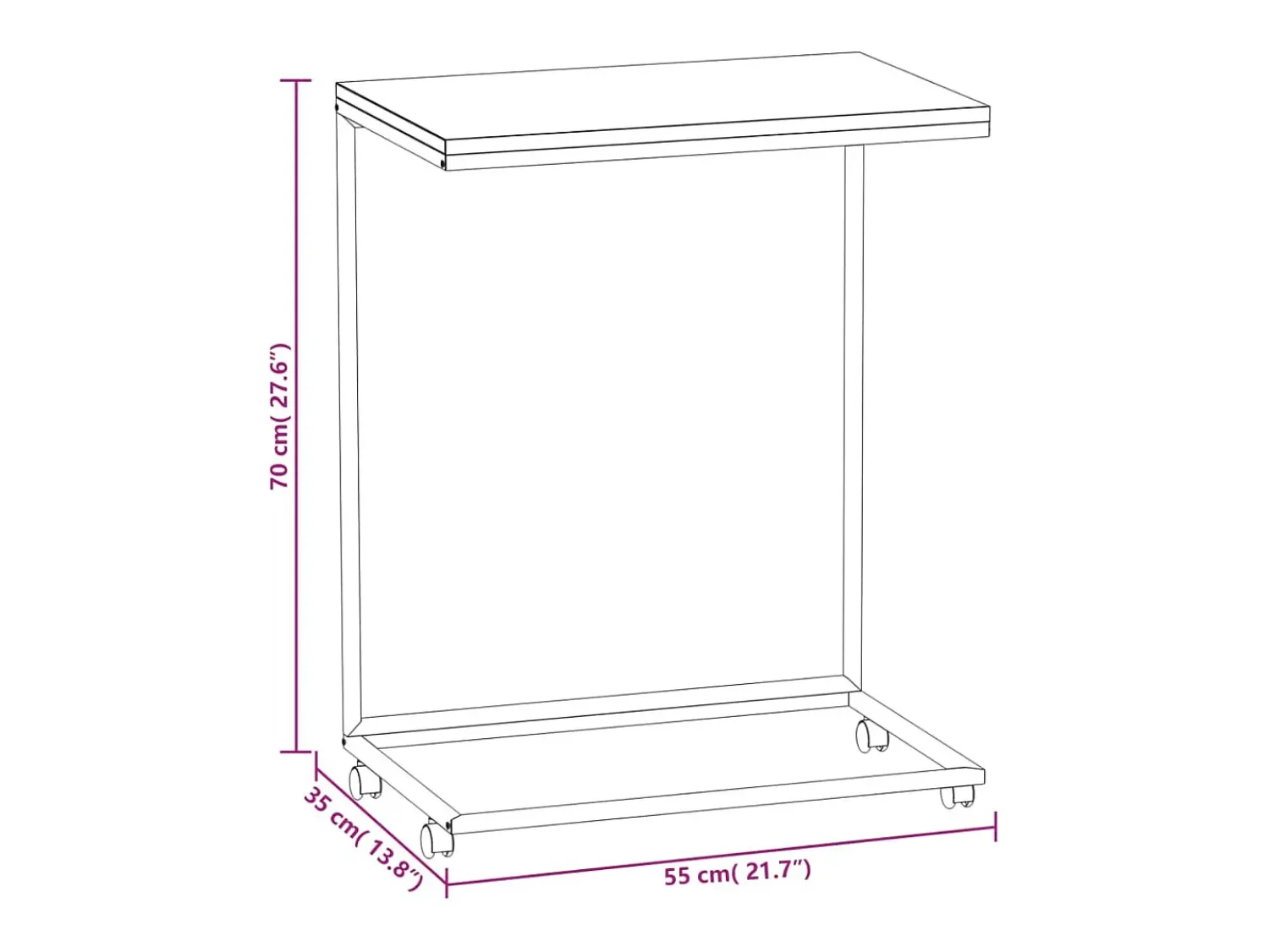Mesa de centro | Mesa de apoio c/ rodas 55x35x70 cm derivados de madeira preta^ Mesa De Centro