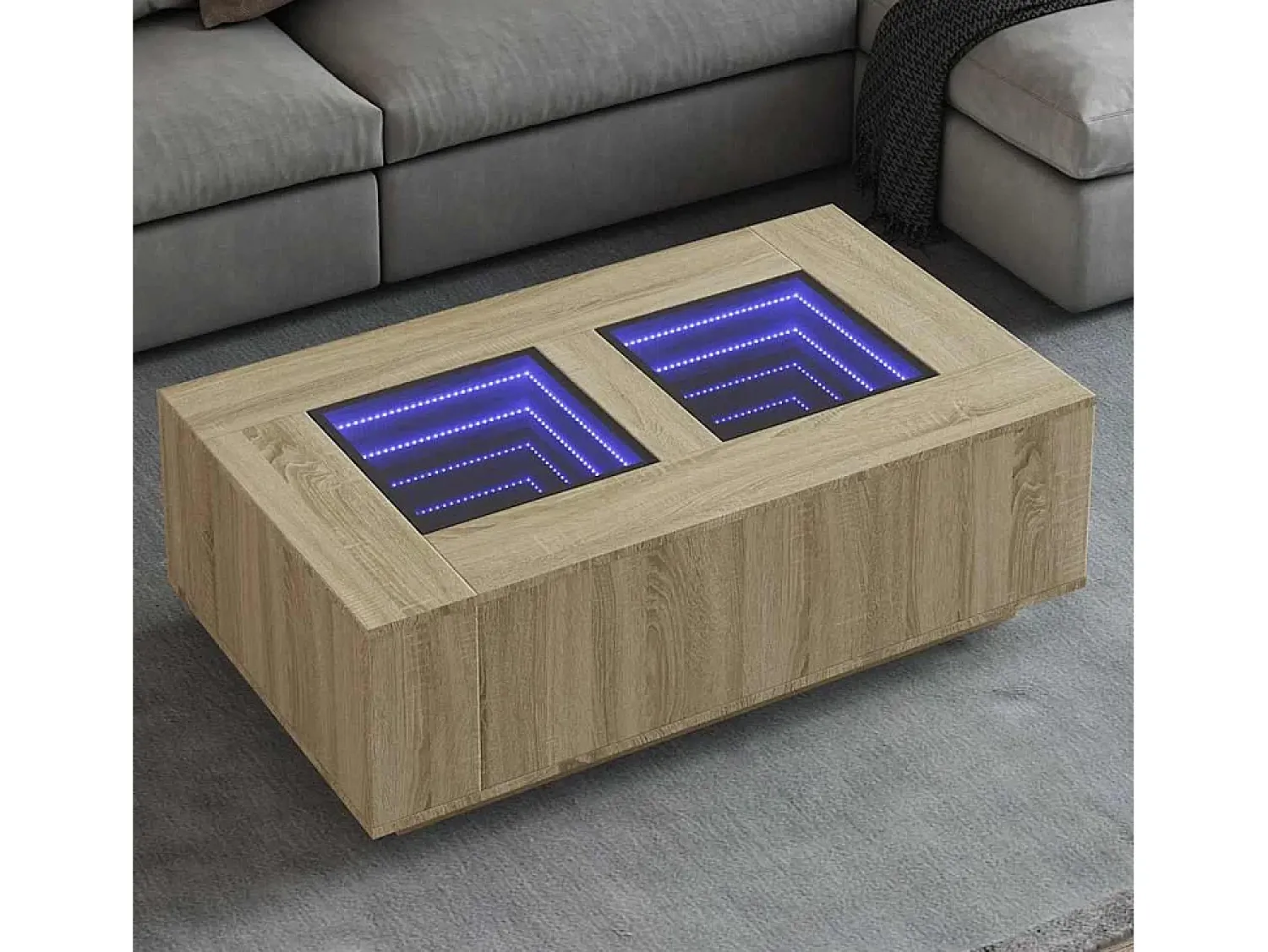 Mesa De Centro* Mesa de centro | Mesa de apoio luzes LED Infinity 116x69x40 cm carvalho sonoma Castanho