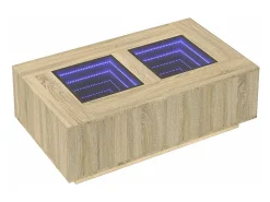 Mesa De Centro* Mesa de centro | Mesa de apoio luzes LED Infinity 116x69x40 cm carvalho sonoma Castanho
