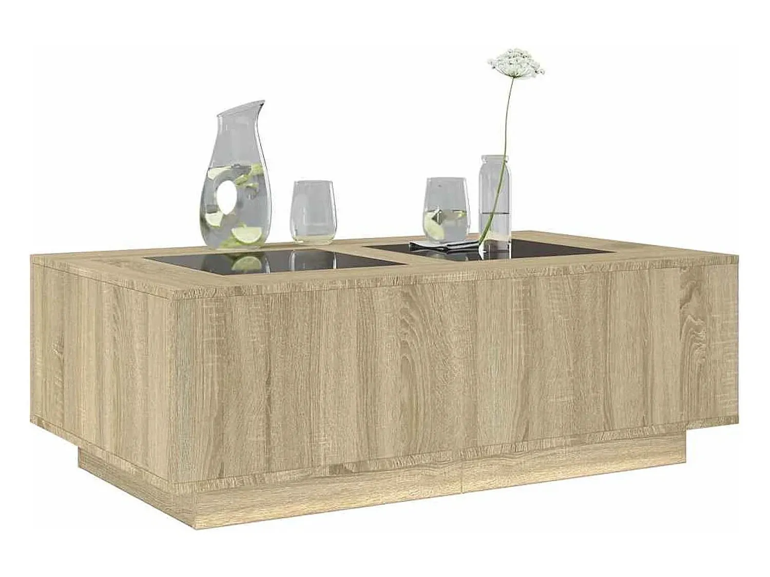 Mesa De Centro* Mesa de centro | Mesa de apoio luzes LED Infinity 116x69x40 cm carvalho sonoma Castanho