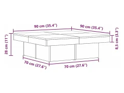 Mesa De Centro| Mesa de centro | Mesa de apoio Carvalho 90x90x28 cm Preto