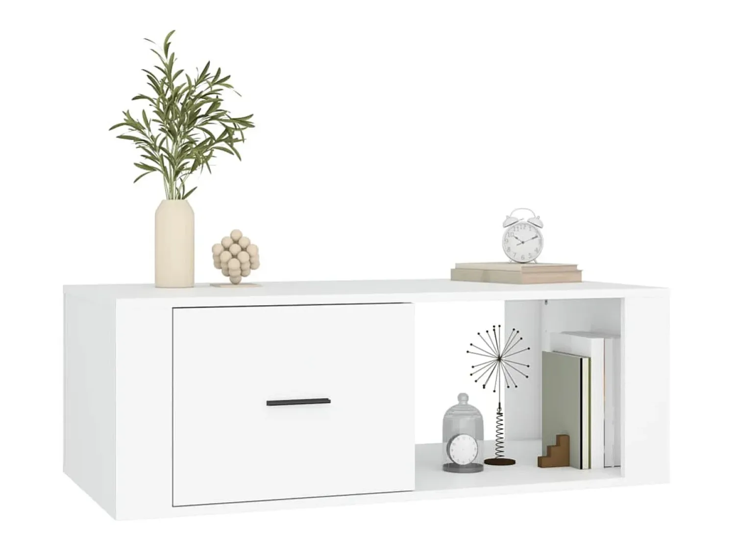 New Mesa de centro | Mesa de apoio 100x50.5x35 cm derivados de madeira Branco