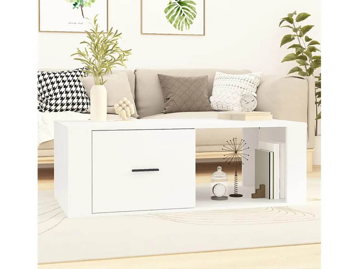 New Mesa de centro | Mesa de apoio 100x50.5x35 cm derivados de madeira Branco