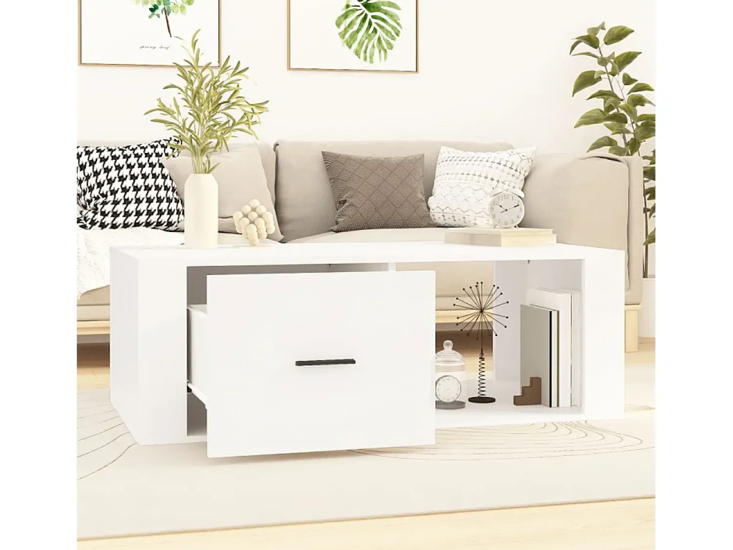 New Mesa de centro | Mesa de apoio 100x50.5x35 cm derivados de madeira Branco