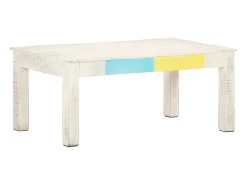 Mesa De Centro| Mesa de centro | Mesa de apoio 110x60x45cm madeira de mangueira maciça Branco