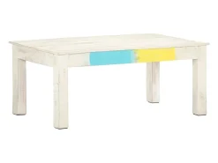 Mesa De Centro| Mesa de centro | Mesa de apoio 110x60x45cm madeira de mangueira maciça Branco