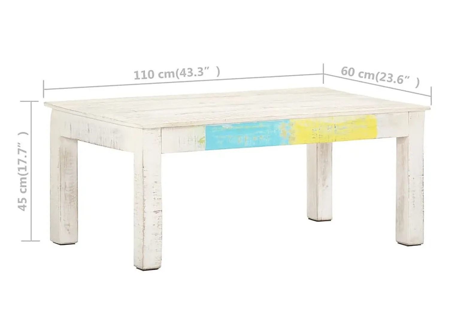 Mesa De Centro| Mesa de centro | Mesa de apoio 110x60x45cm madeira de mangueira maciça Branco