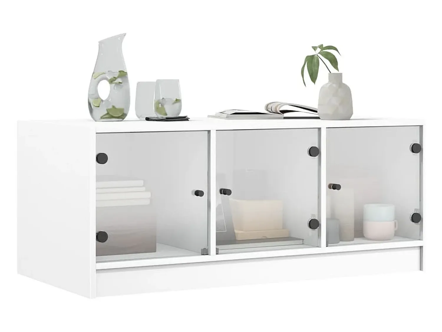 Mesa de centro | Mesa de apoio c/ portas de vidro 102x50x42 cm^ Mesa De Centro