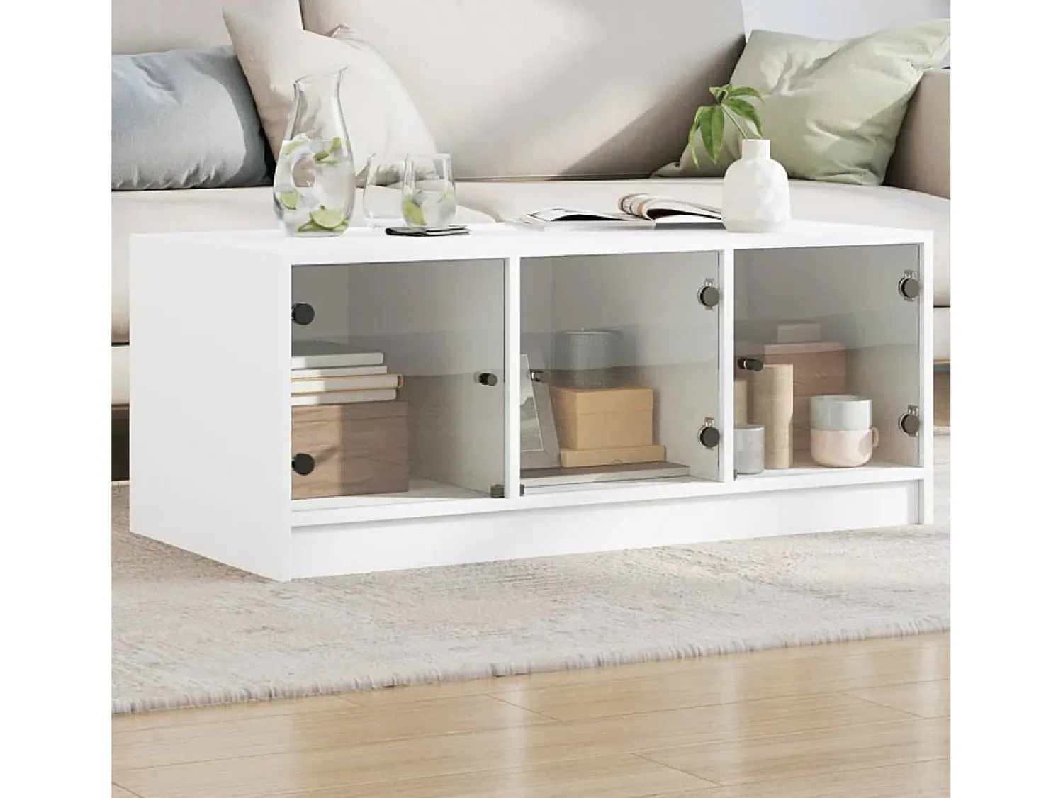Mesa de centro | Mesa de apoio c/ portas de vidro 102x50x42 cm^ Mesa De Centro
