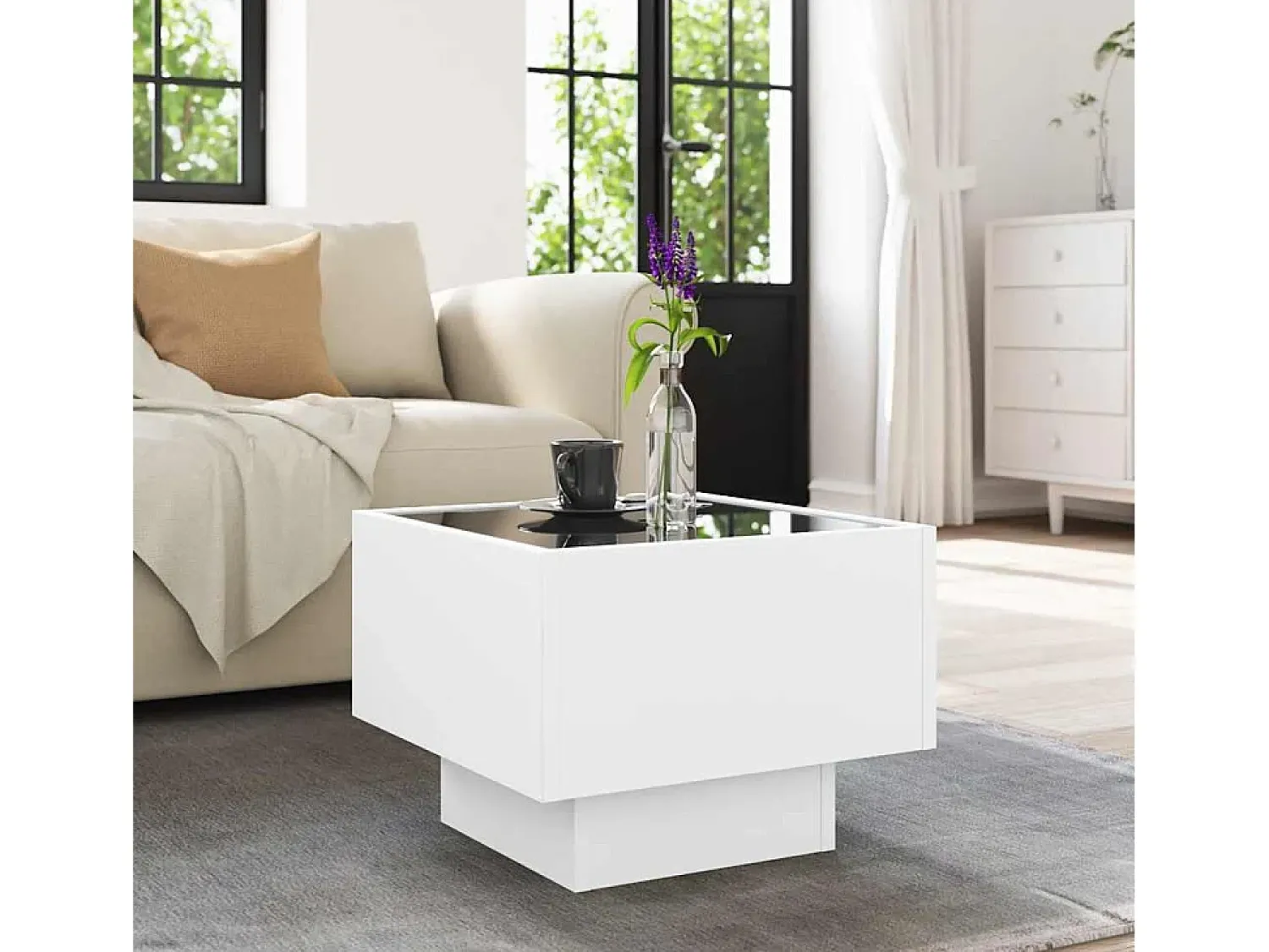 Best Mesa de centro | Mesa de apoio c/ LEDs 40x40x30 cm derivados de madeira Branco