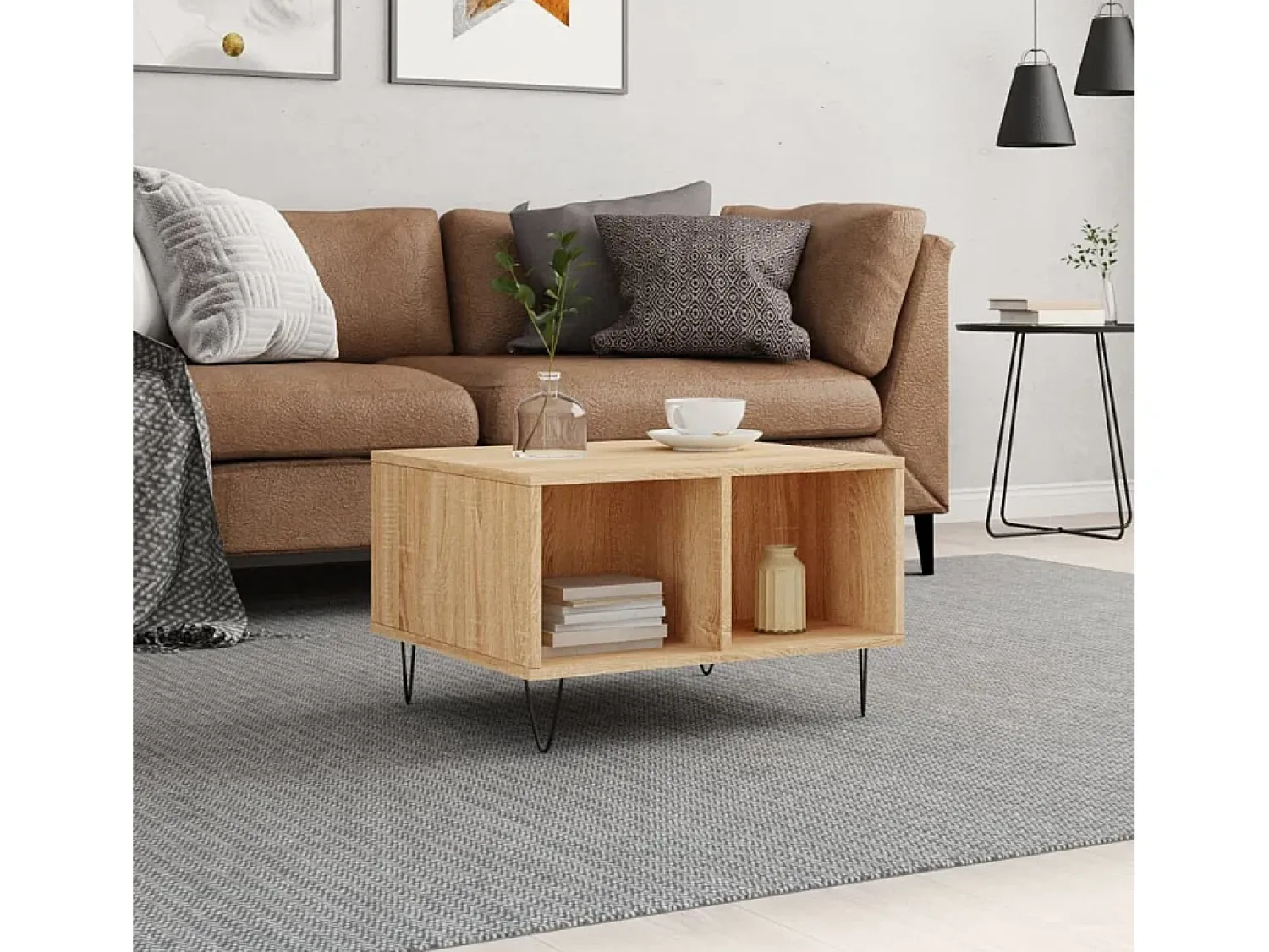Mesa de centro | Mesa de apoio 60x50x36.5 cm derivados madeira carvalho sonoma^ Mesa De Centro