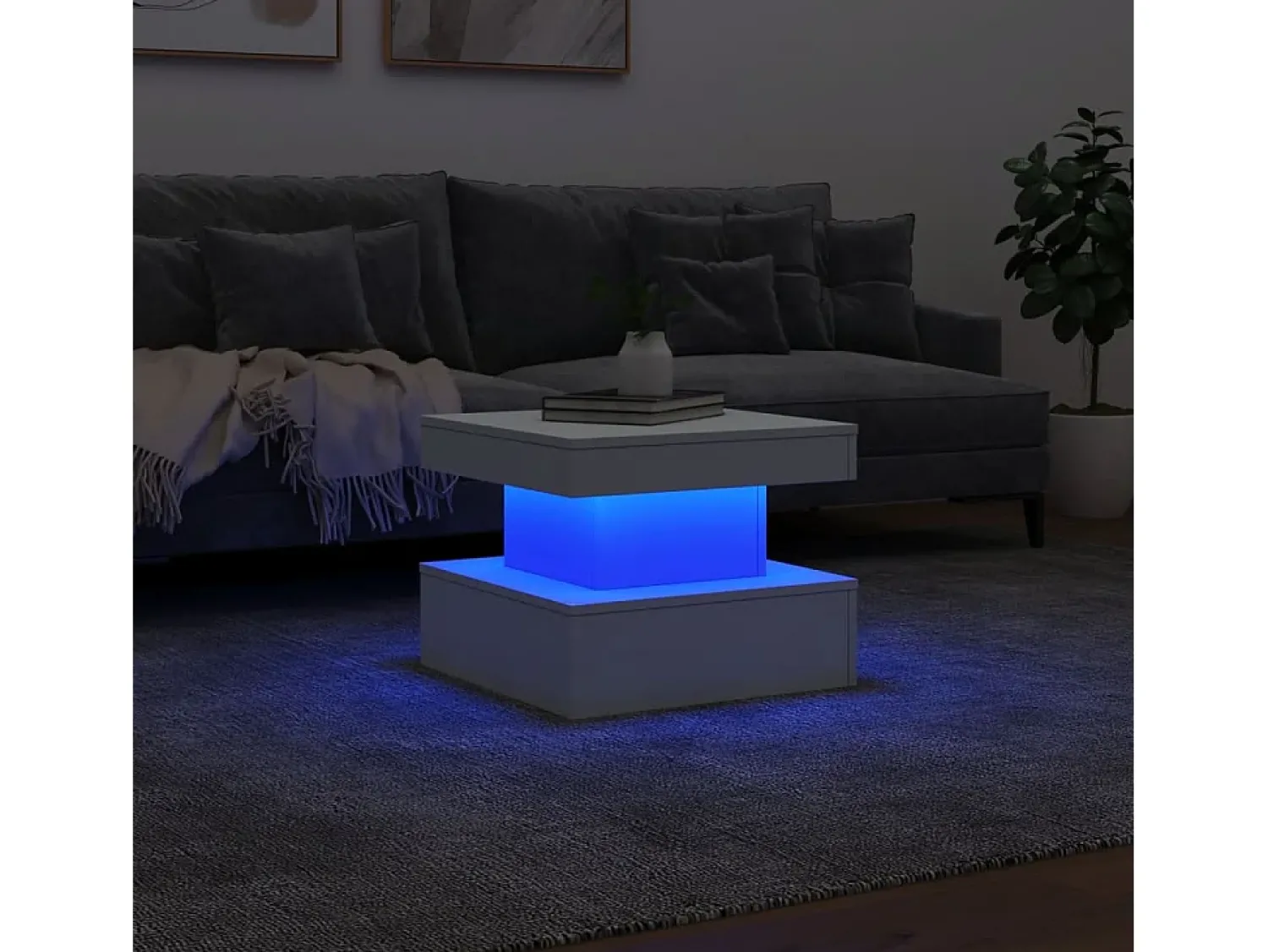 Mesa de centro | Mesa de apoio com luzes LED 50x50x40 cm Branco