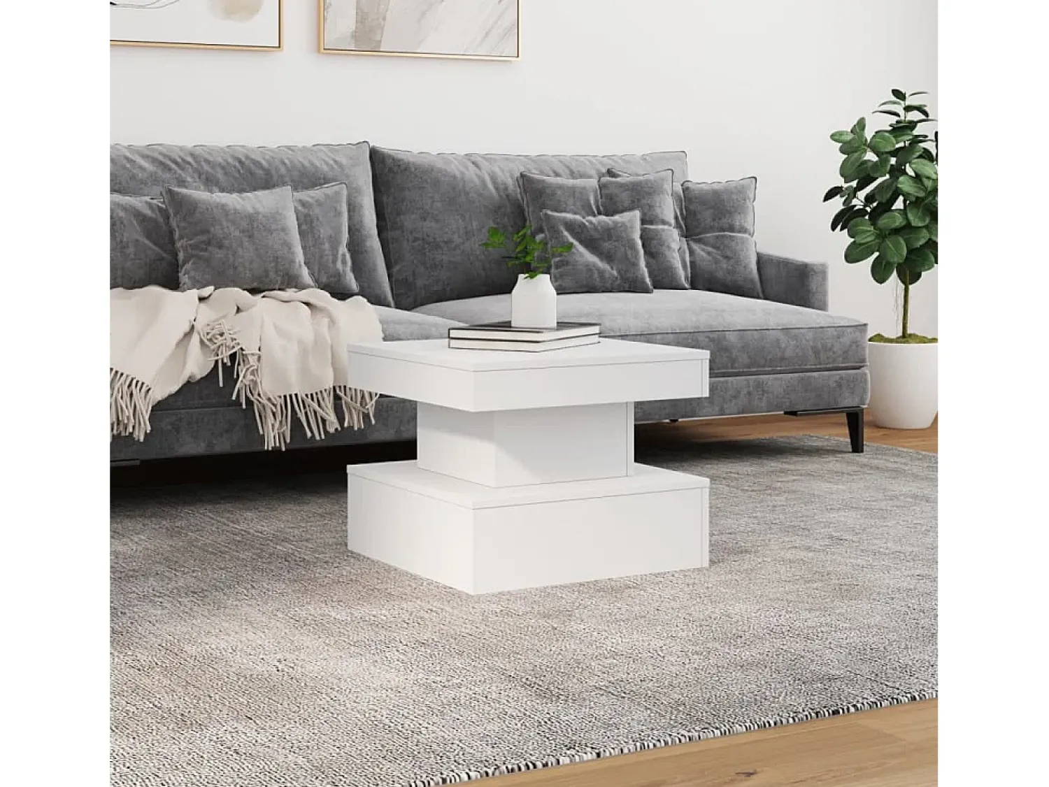 Mesa de centro | Mesa de apoio com luzes LED 50x50x40 cm Branco