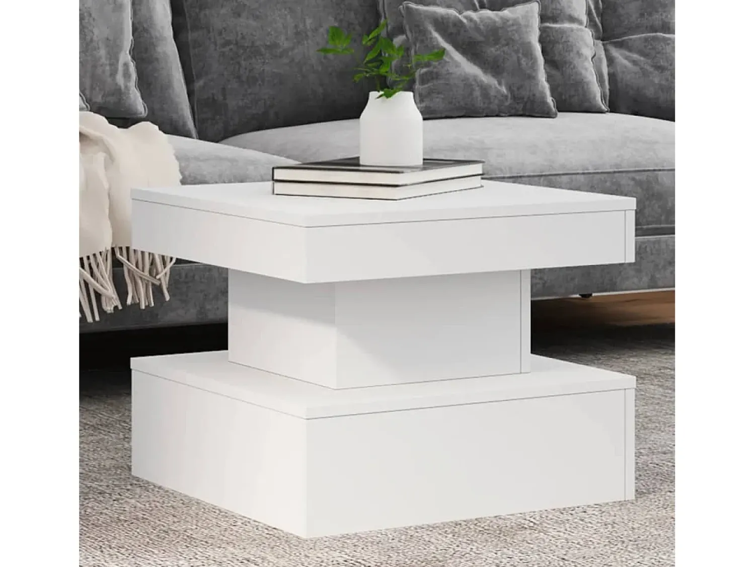 Mesa de centro | Mesa de apoio com luzes LED 50x50x40 cm Branco