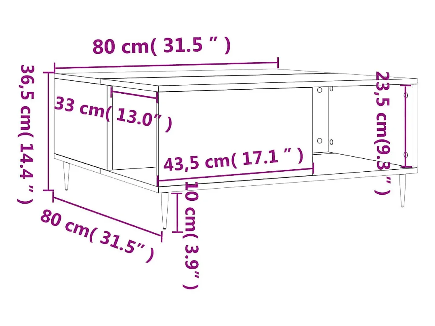 Online Mesa de centro | Mesa de apoio 80x80x36.5 cm derivados de madeira Branco