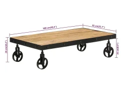 Mesa De Centro* Mesa de centro | Mesa de apoio c/ rodas madeira mangueira maciça 100x55x26 cm Castanho